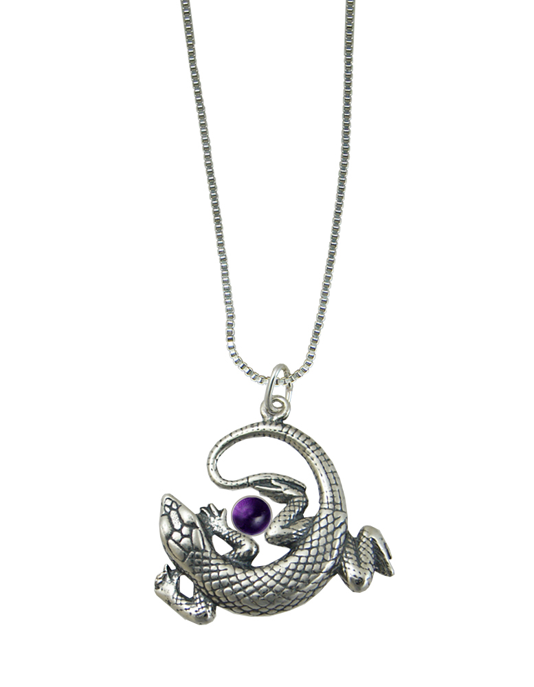 Sterling Silver Lounging Lizard Pendant With Amethyst
